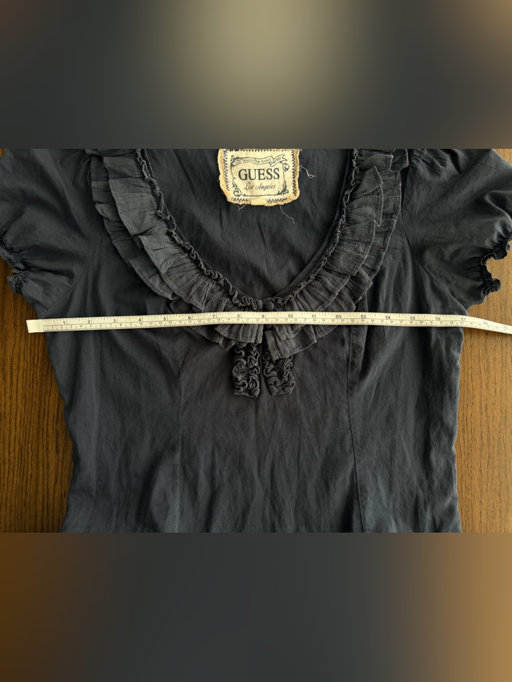 GUESS Ruffled V-Neck Short Sleeve Dress - Dark Navy - Picture 3 of 6